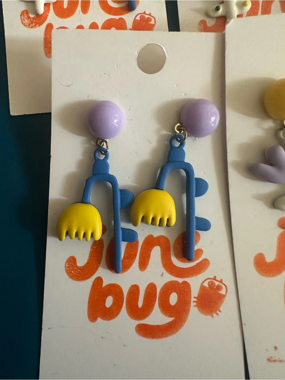 NEW - Cute June Bug Dangle Earrings — Purple, Yellow, Blue Set
